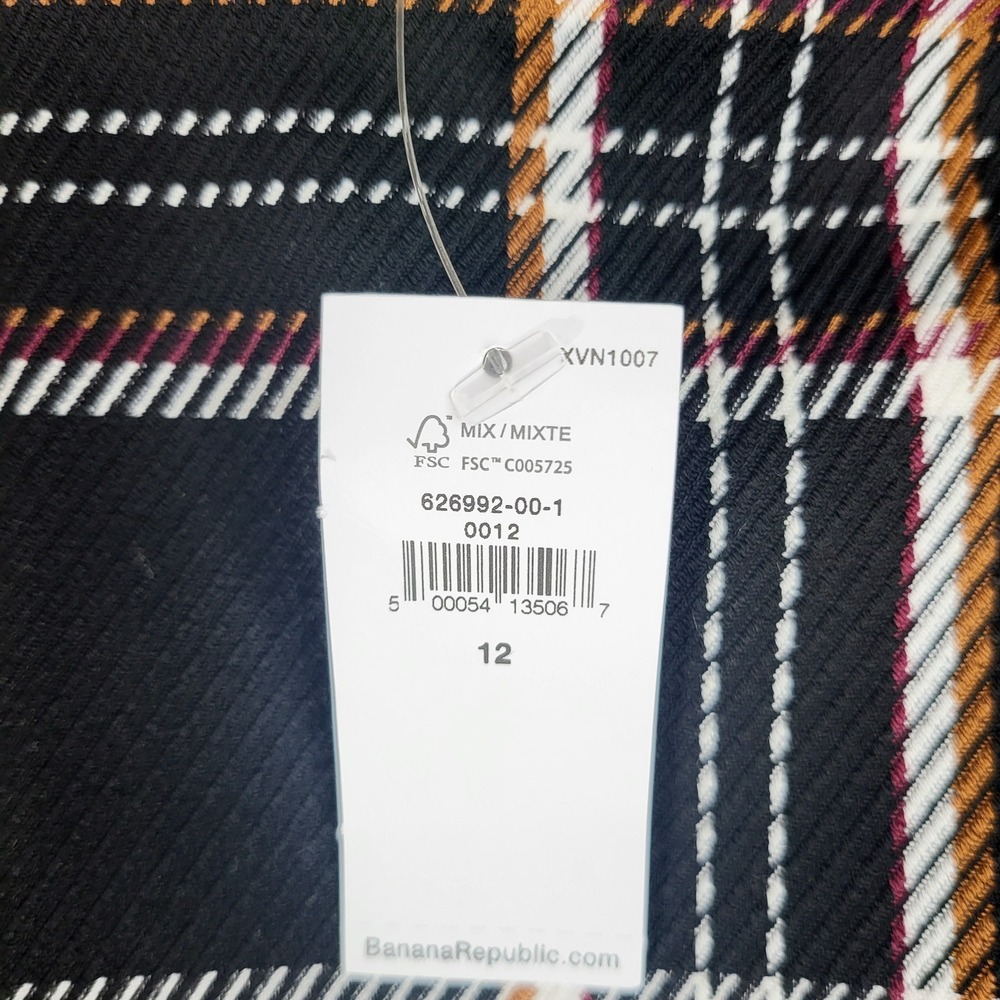 Banana Republic Skirt Womens Size 12 Black Plaid Wrap A-Line Belted New Tag - Picture 3 of 5